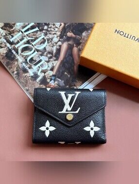 Louis Vuitton Black & White Monogram Envelope Wallet with Gold Button